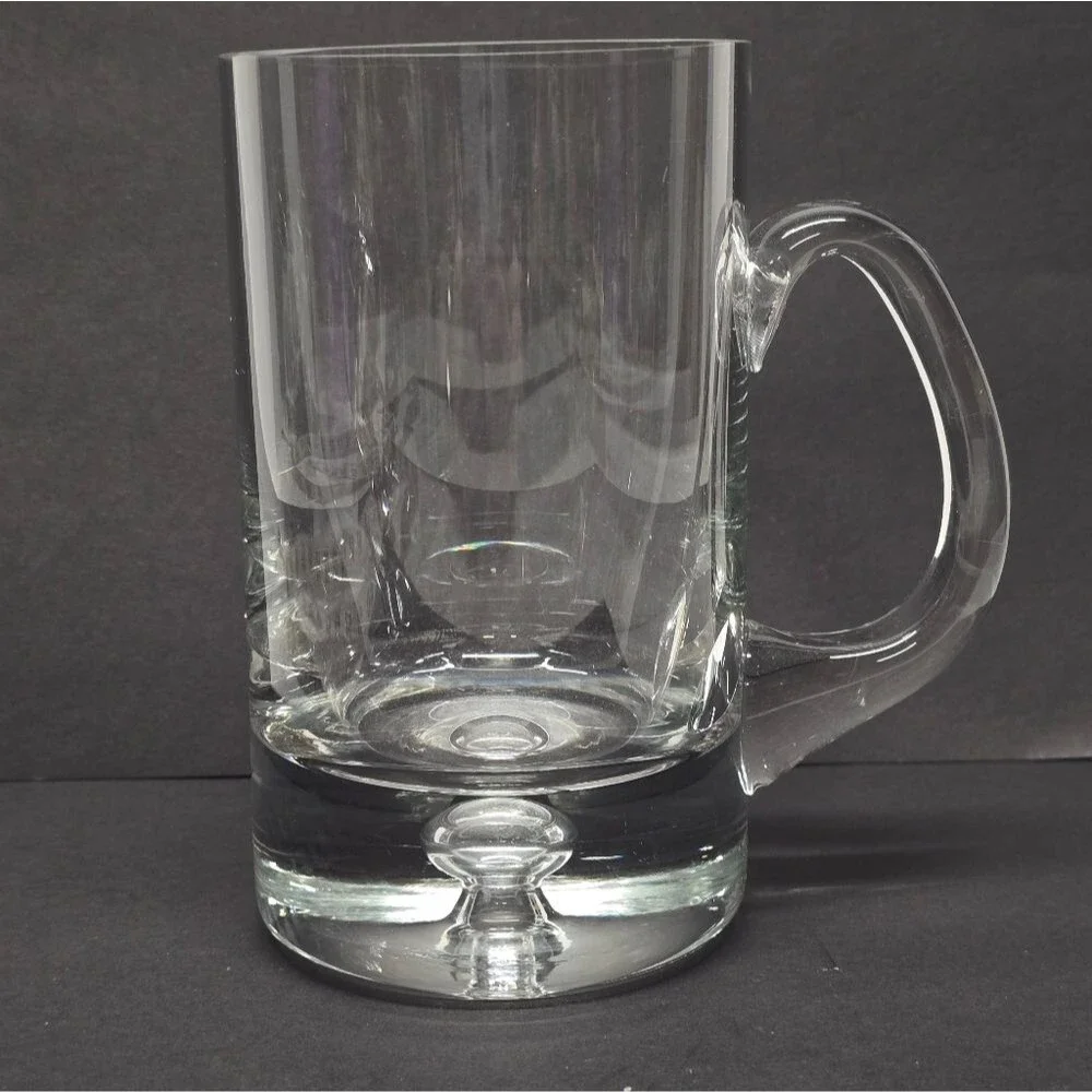 Krosno Crate & Barrel Glass Babble Base Beer Mug Stein Poland Hand-blown